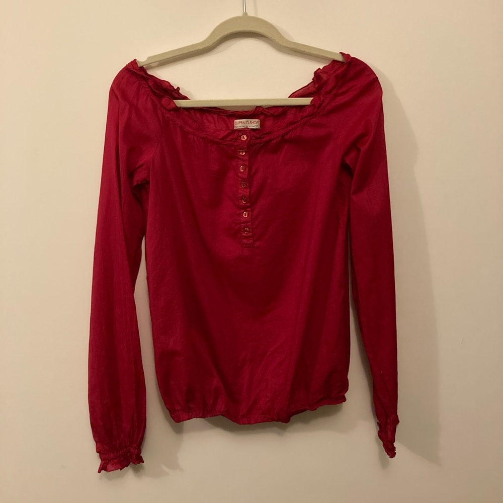 Vintage Buffalo Red Off the Shoulders Long Sleeve Top Size Small